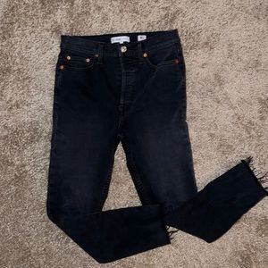 RE/DONE Black High Waist Skinny Jeans Raw Hem